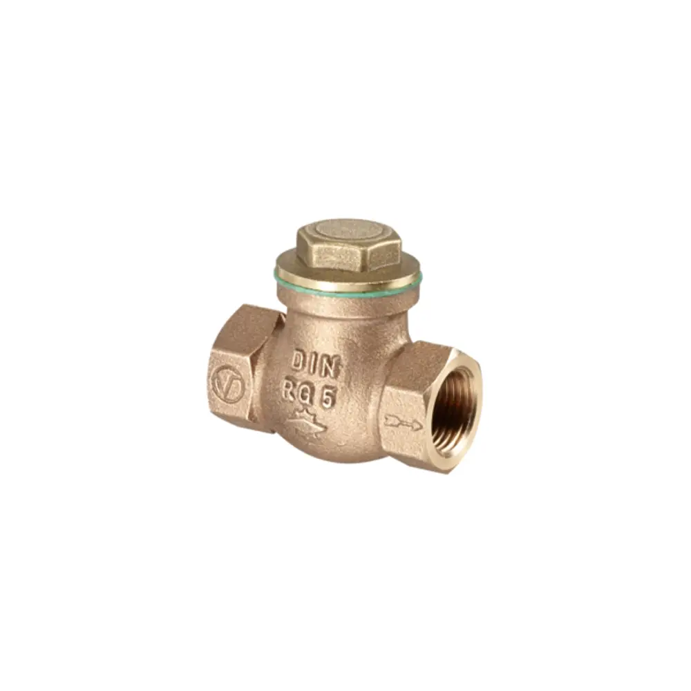 Oventrop Rückschlagklappe aus Rotguss mit Innengewinde, metallisch dichtend. Kompakte Bauform mit grauer Oberfläche, robustes Design zur Verhinderung von Rückfluss.
